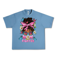 Pebble Blue Mom Is A Fighter And Afro Messy Bun Mom Urban Heavy Tee - BundleAndBundleShop