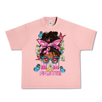 Salmon Mom Is A Fighter And Afro Messy Bun Mom Urban Heavy Tee - BundleAndBundleShop