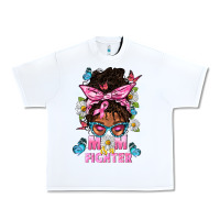 White Mom Is A Fighter And Afro Messy Bun Mom Urban Heavy Tee - BundleAndBundleShop