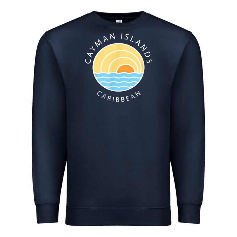 Cayman Islands Retro Colorful Ocean Sunset Palm Tree Novelty Premium Sweatshirt by linhVisuals | Teevron