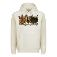 Oatmeal Heather peace love hockey Premium Hoodie - RacoonDesign