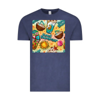 Vintage Denim sweet summer coffee cups with colorful leopard and sea stars seamless  Vintage Tee - BundleAndBundleShop