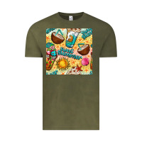 Vintage Olive sweet summer coffee cups with colorful leopard and sea stars seamless  Vintage Tee - BundleAndBundleShop