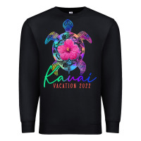 Black kauai hawaii vacation 2022 sea turtle flower tropical t shirt Premium Sweatshirt - linhVisuals
