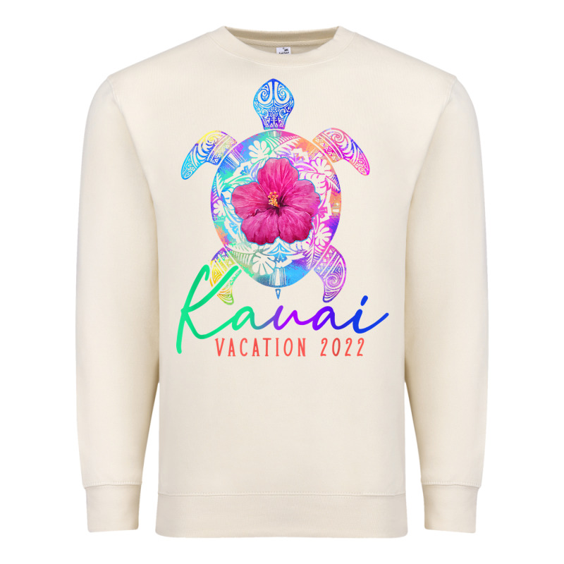 Kauai Hawaii Vacation 2022 Sea Turtle Flower Tropical T Shirt Premium Sweatshirt by linhVisuals | Teevron