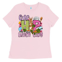 Bubblegum Pink Easter Day One hip Lunch Lady Ladies Tee - OliviaCreatesArt