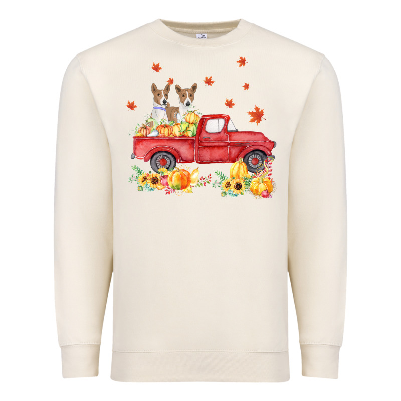 Basenji Pumpkin Truck Fall Leaf Thanksgiving Halloween Premium Sweatshirt by linhVisuals | Teevron