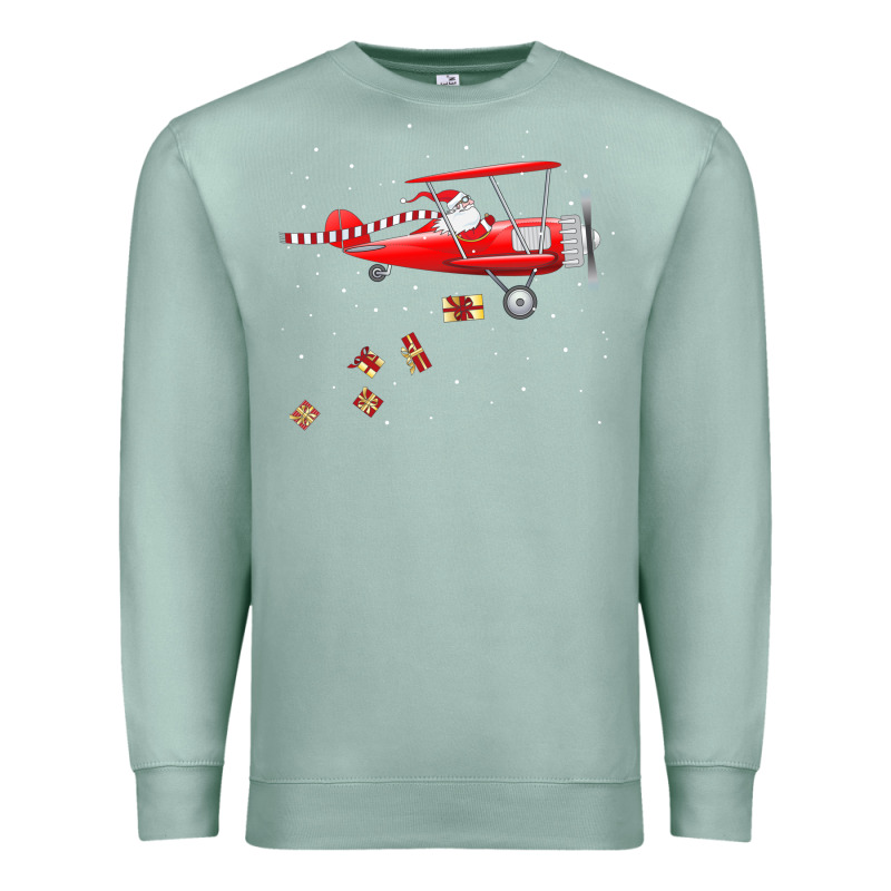 Christmas Santa Claus Pilot Flying Airplane Gift Tee Premium Sweatshirt by linhVisuals | Teevron