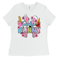 White Easter Teacher bunny Ladies Tee - OliviaCreatesArt