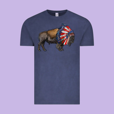 American Bison With Indian Headdress Vintage Tee Designed By Ranaportraitstore