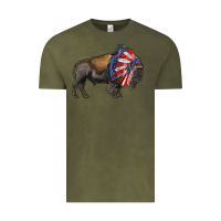 Vintage Olive american bison with indian headdress Vintage Tee - RanaPortraitStore
