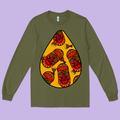 African Masks Teardrop  5 Long Sleeve Tee Designed By Bundleandbundleshop