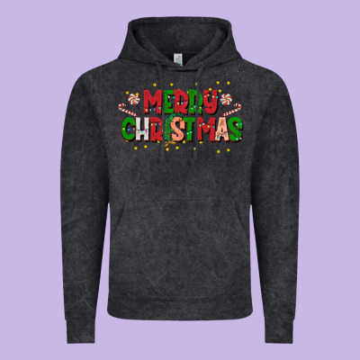 Festive Merry Christmas Greeting Vintage Hoodie Designed By Cowhidedigitalart