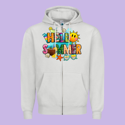Hello Summer Zipper Hoodie Designed By Jahusdesignshop