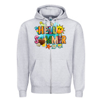 Heather Grey hello summer Zipper Hoodie - JahusDesignShop