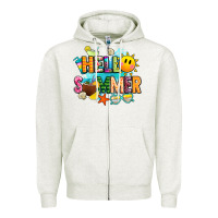 Oatmeal Heather hello summer Zipper Hoodie - JahusDesignShop