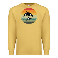 Antique Gold orca family vintage retro art, killer whale family Premium Sweatshirt - linhVisuals