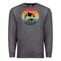 Charcoal Heather orca family vintage retro art, killer whale family Premium Sweatshirt - linhVisuals