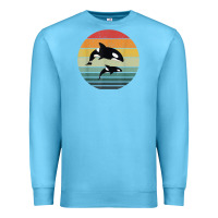Ocean Blue orca family vintage retro art, killer whale family Premium Sweatshirt - linhVisuals