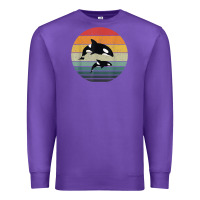 Purple orca family vintage retro art, killer whale family Premium Sweatshirt - linhVisuals