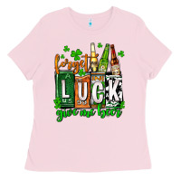 Bubblegum Pink St. Patrick's Forget luck give me beer Ladies Tee - OliviaCreatesArt