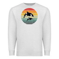 Oatmeal Heather orca family vintage retro art, killer whale family Premium Sweatshirt - linhVisuals