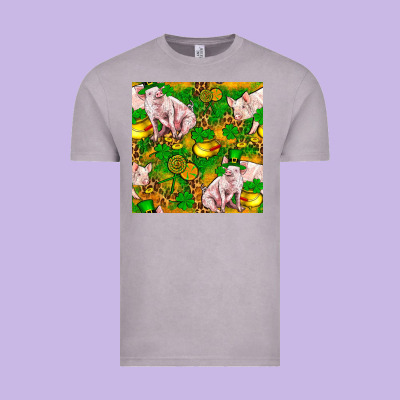 St. Patrick's Day Pig And Candy Pot Of Gold Vintage Tee Designed By Fadigitalartstudio