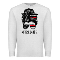Oatmeal Heather fire wife messy bun firefighter wife thin red line husband Premium Sweatshirt - linhVisuals