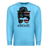 Ocean Blue fire wife messy bun firefighter wife thin red line husband Premium Sweatshirt - linhVisuals