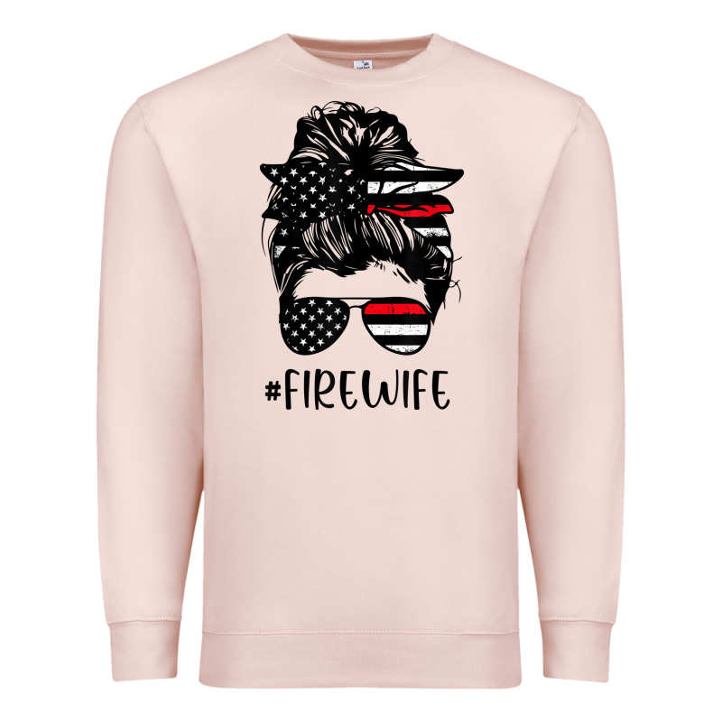 Fire Wife Messy Bun Firefighter Wife Thin Red Line Husband Premium Sweatshirt by linhVisuals | Teevron