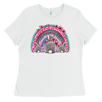 White Easter bunny rainbow Ladies Tee - OliviaCreatesArt
