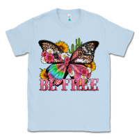 Dusty Blue be free with butterfly and cactus flowers Classic Tee - Artiststas