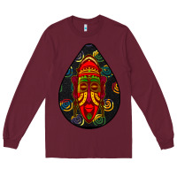 Burgundy african masks teardrop  6 Long Sleeve Tee - BundleAndBundleShop