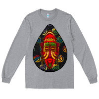 Heather Grey african masks teardrop  6 Long Sleeve Tee - BundleAndBundleShop