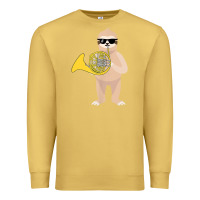 Antique Gold funny sloth wearing sunglasses playing french horn Premium Sweatshirt - linhVisuals