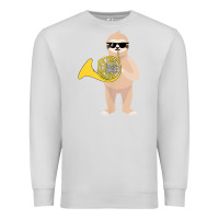 Dove Grey funny sloth wearing sunglasses playing french horn Premium Sweatshirt - linhVisuals