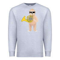 Heather Grey funny sloth wearing sunglasses playing french horn Premium Sweatshirt - linhVisuals