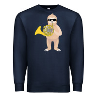 Navy funny sloth wearing sunglasses playing french horn Premium Sweatshirt - linhVisuals