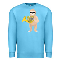 Ocean Blue funny sloth wearing sunglasses playing french horn Premium Sweatshirt - linhVisuals