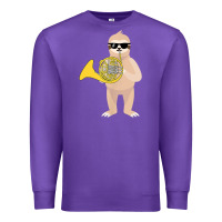 Purple funny sloth wearing sunglasses playing french horn Premium Sweatshirt - linhVisuals