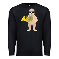 Black funny sloth wearing sunglasses playing french horn Premium Sweatshirt - linhVisuals