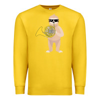 Lemon funny sloth wearing sunglasses playing french horn Premium Sweatshirt - linhVisuals