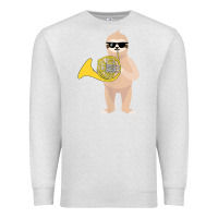 Oatmeal Heather funny sloth wearing sunglasses playing french horn Premium Sweatshirt - linhVisuals