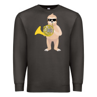 Smoke funny sloth wearing sunglasses playing french horn Premium Sweatshirt - linhVisuals