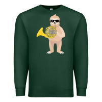 Sports Green funny sloth wearing sunglasses playing french horn Premium Sweatshirt - linhVisuals