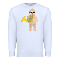 White funny sloth wearing sunglasses playing french horn Premium Sweatshirt - linhVisuals