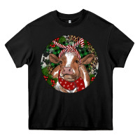Black Brown Cow Christmas Heavy Core Tee - RanaPortraitStore