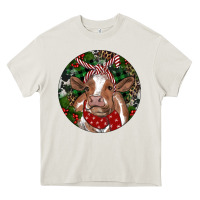 Cream Brown Cow Christmas Heavy Core Tee - RanaPortraitStore