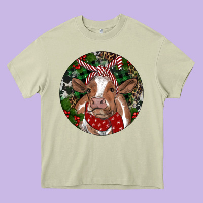 Brown Cow Christmas Heavy Core Tee Designed By Ranaportraitstore