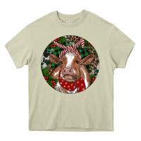 Mossy Brown Cow Christmas Heavy Core Tee - RanaPortraitStore
